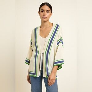 ADAM LIPPES Striped Open-Front Cardigan